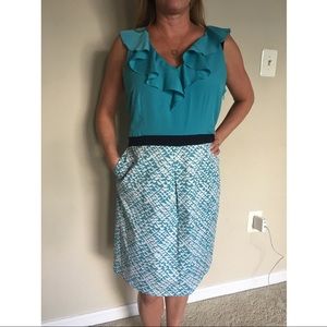 Merona Teal/White Sleevless Dress